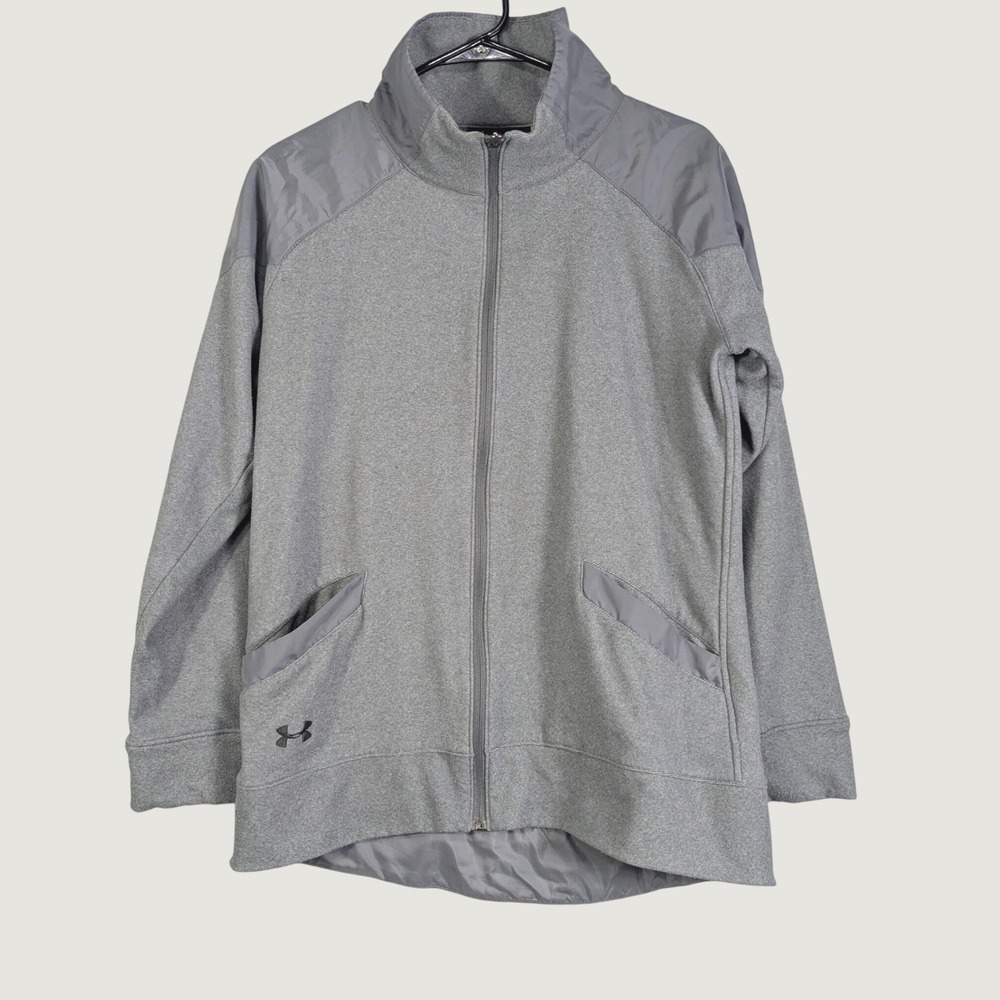Under Armour Mens M ColdGear Loose Full Zip Jacket Gray Heathered Mock Neck